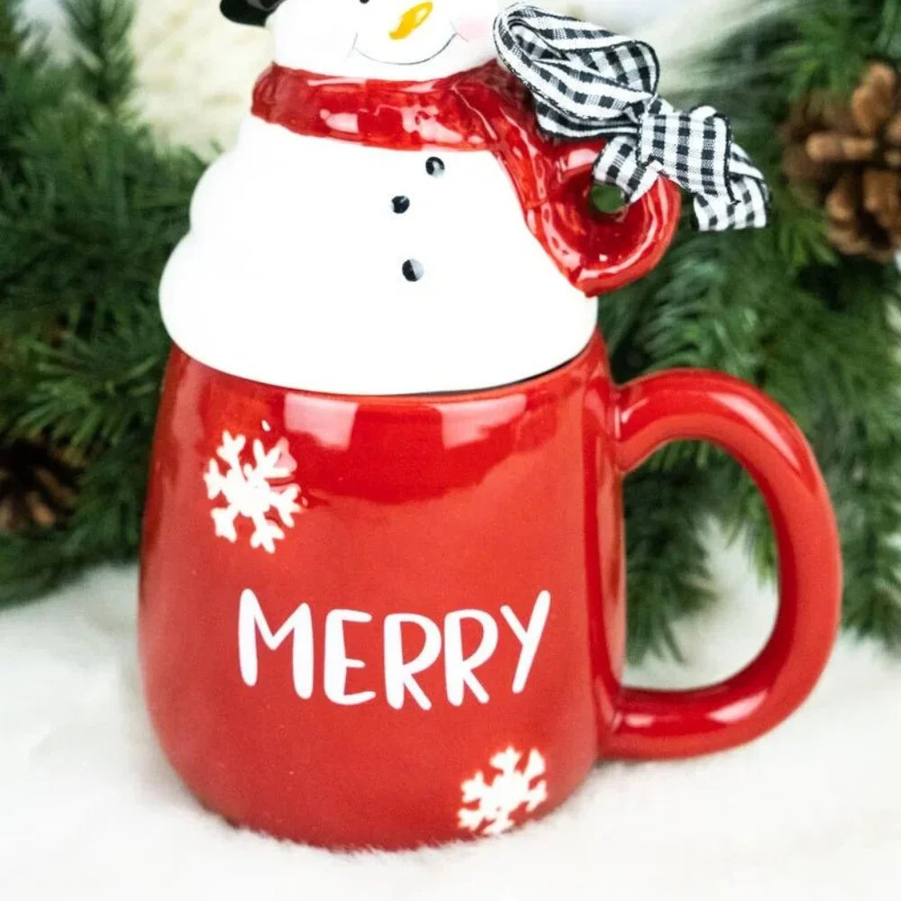 Merry Red Mug with Snowman Lid NIP